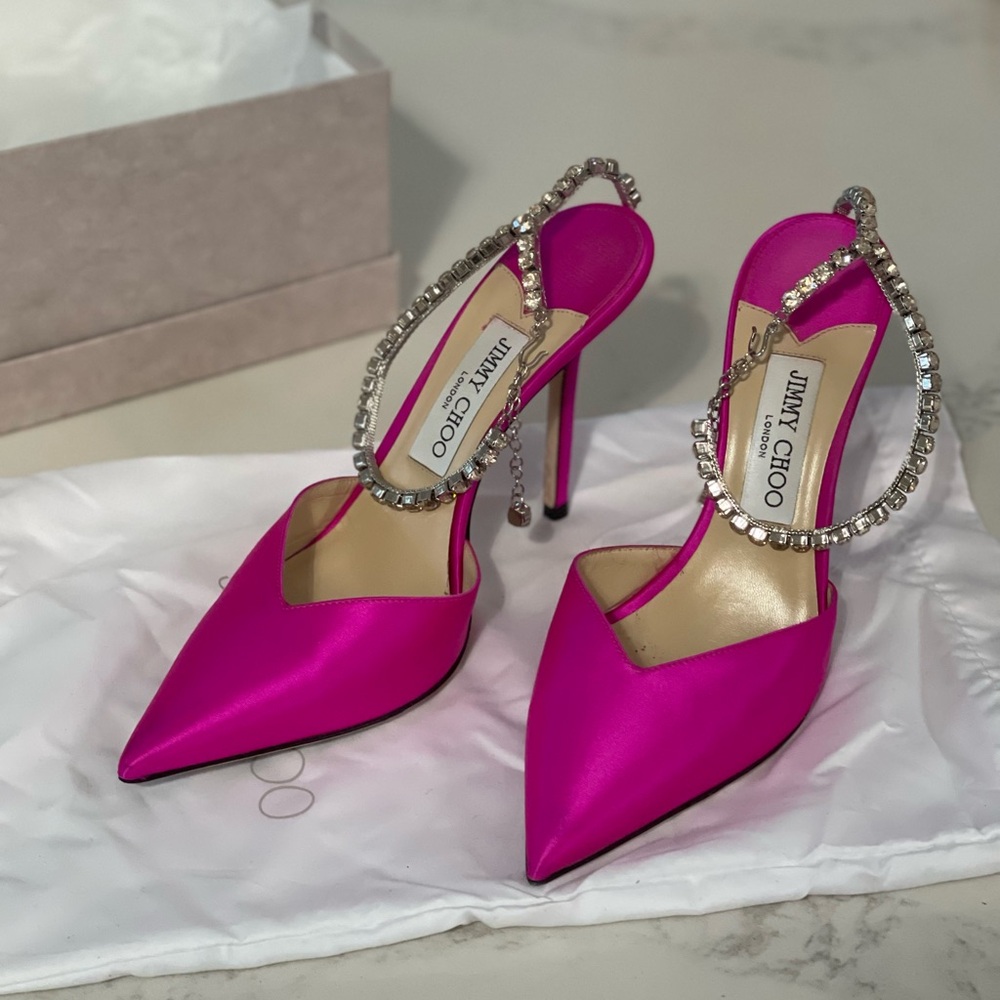 Jimmy Choo Saeda 100 Fuchsia / Crystal Honey Size 39 (Original Price $900 + tax)